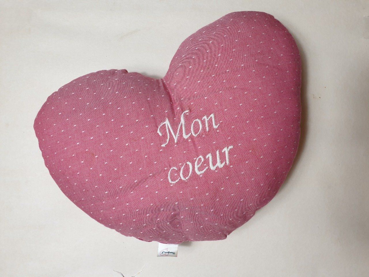 Coussin de décoration coeur rouge " mon cœur " (100%coton 