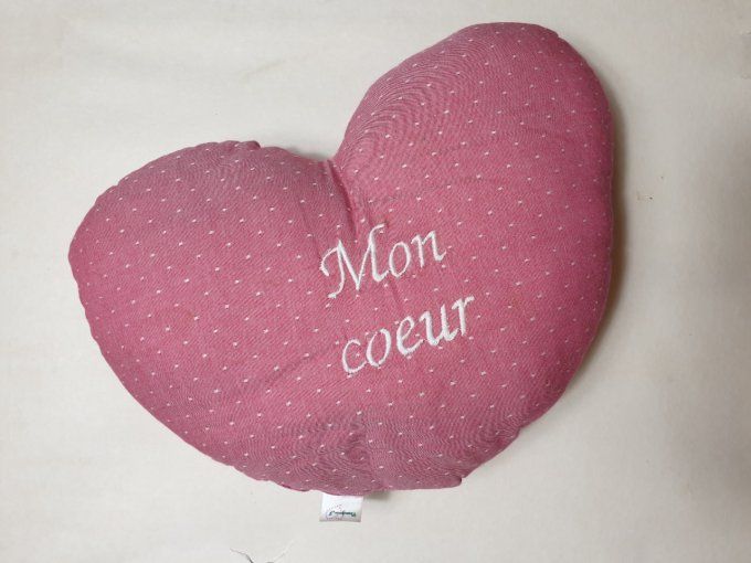 Coussin de décoration coeur rouge " mon cœur " (100%coton
