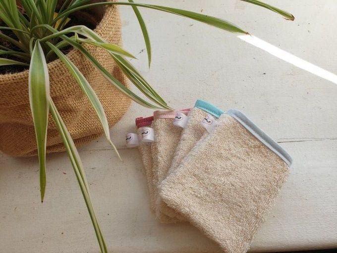 2 Gants de toilette d'apprentissage en coton biologique
